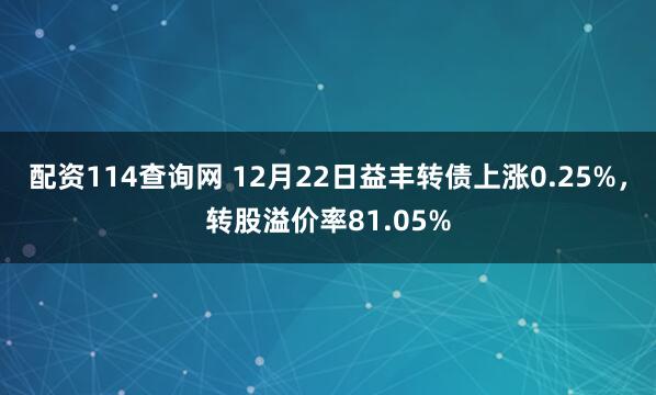 配资114查询网 12月22日益丰转债上涨0.25%，转股溢价率81.05%
